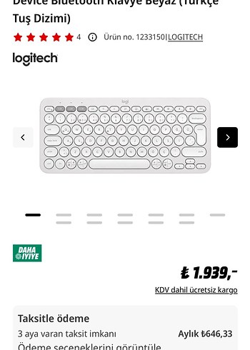 Logitech Beyaz Bluetooth Klavye Türkçe