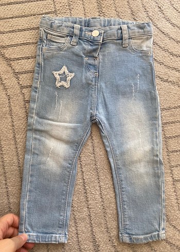 Nakışlı Düğmeli Kız Çocuk Denim Pantolon