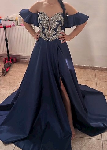 Drapeli Lacivert Straplez Uzun Abiye Elbise - Görsel 2