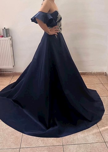 Drapeli Lacivert Straplez Uzun Abiye Elbise - Görsel 3