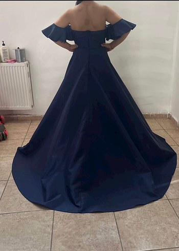 Drapeli Lacivert Straplez Uzun Abiye Elbise - Görsel 4