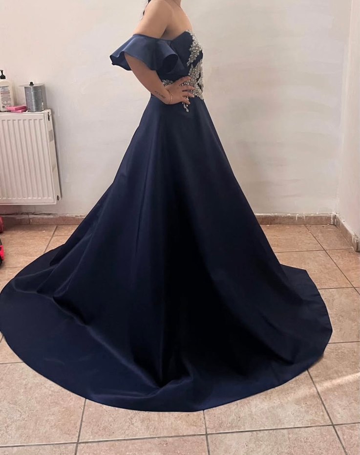 Drapeli Lacivert Straplez Uzun Abiye Elbise - Görsel 3