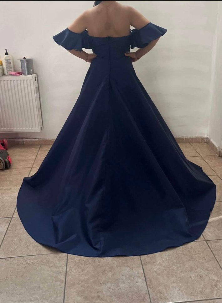 Drapeli Lacivert Straplez Uzun Abiye Elbise - Görsel 4