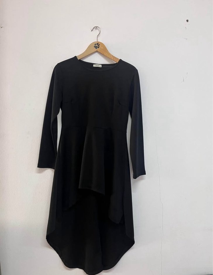 Uzun Kollu Siyah Drapeli Kadın Elbise - Görsel 2