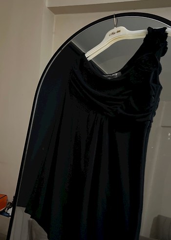 Siyah Drapeli tek omuz Elbise - Görsel 2