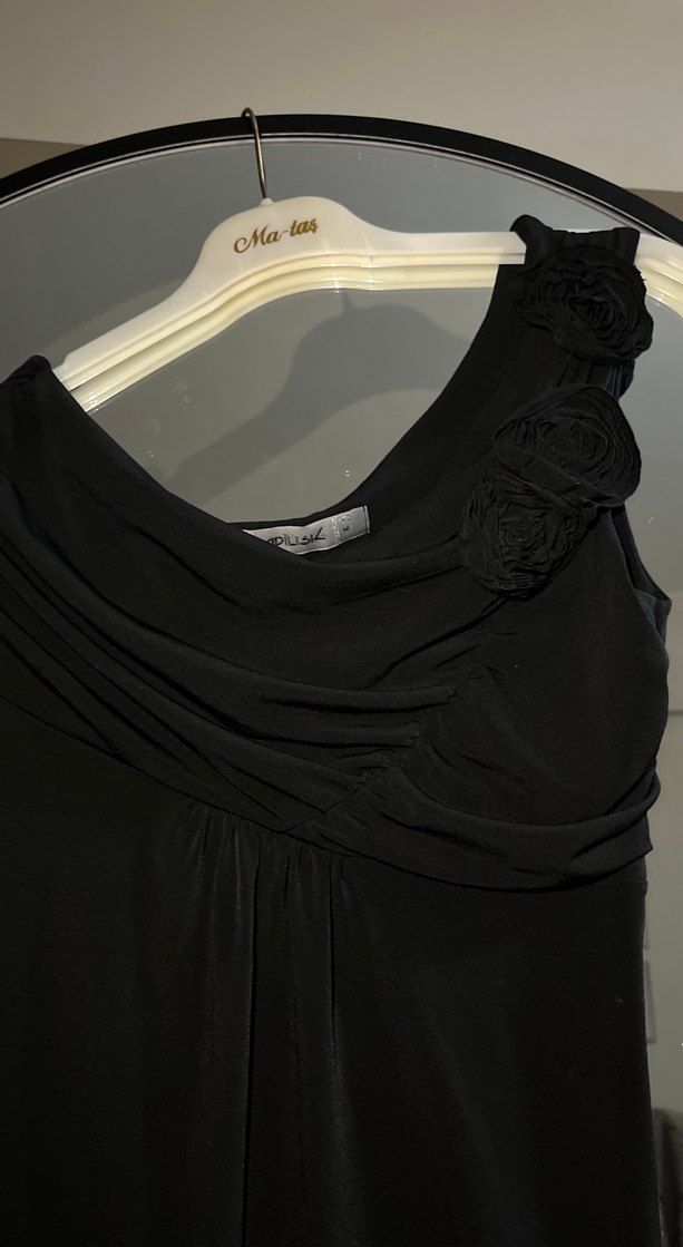 Siyah Drapeli tek omuz Elbise - Görsel 3