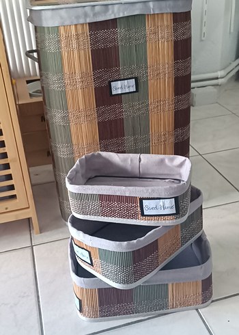 Ikea Gri-Kahverengi Desenli Saklama Sepetleri