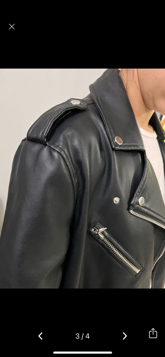 Siyah Deri Biker Ceket, Kemerli, Salaş Kesim - Görsel 3