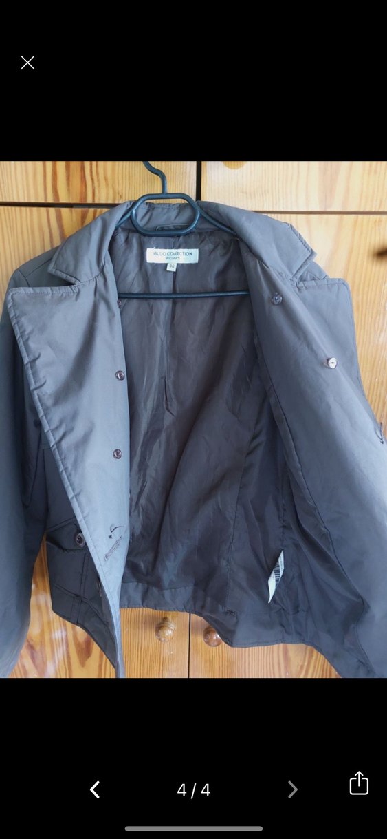 Düğmeli Gri Keten Kadın Ceket - Görsel 3