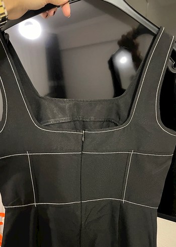 Siyah Kolsuz Straplez Midi Elbise - Görsel 2