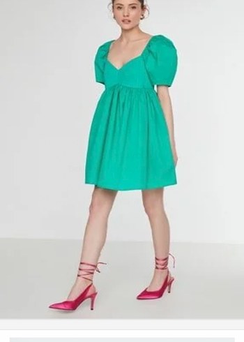 Zincir Detaylı Yeşil Mini Bohem Elbise - Görsel 2