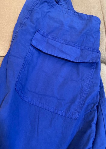 Mavi Düğmeli Keten kargo Pantolon - Görsel 3