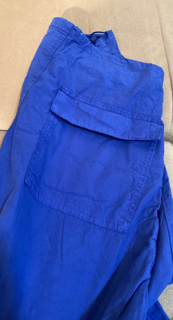 Mavi Düğmeli Keten kargo Pantolon - Görsel 3