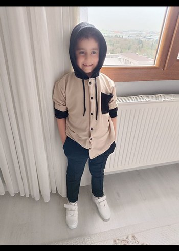 Bej Kapüşonlu Düğmeli Erkek Sweatshirt