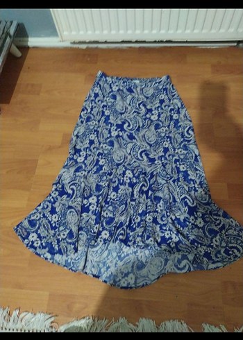 Mango Mavi Bohem Renkli Midi Etek