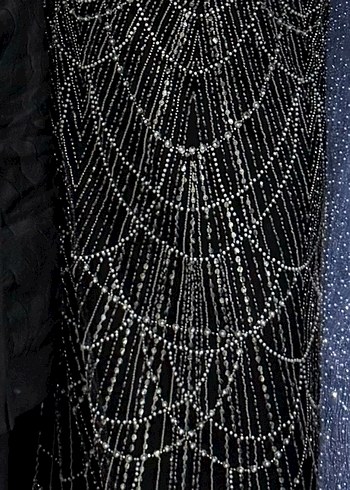 Abiye Boncuk İşlemeli Siyah Uzun Gotik Abiye Elbise