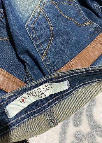 Kahverengi Kuşaklı Mini Denim Etek - Görsel 4