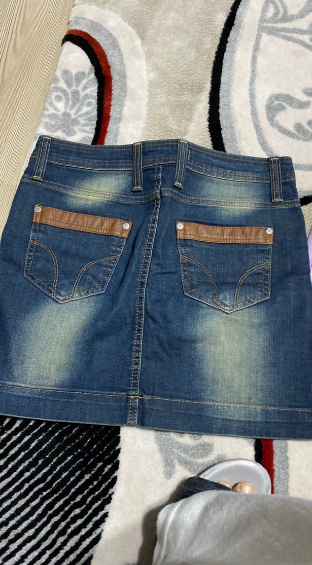Kahverengi Kuşaklı Mini Denim Etek - Görsel 3