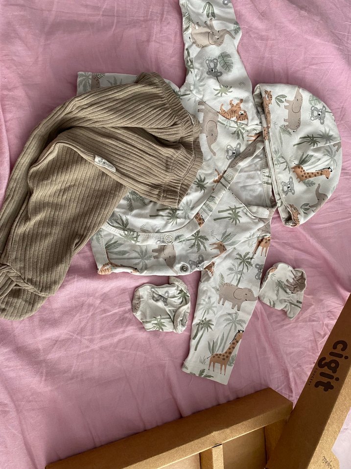 Hastane çıkış takim Pamuk Organik Desenli Bebek Uyku Seti - Görsel 4