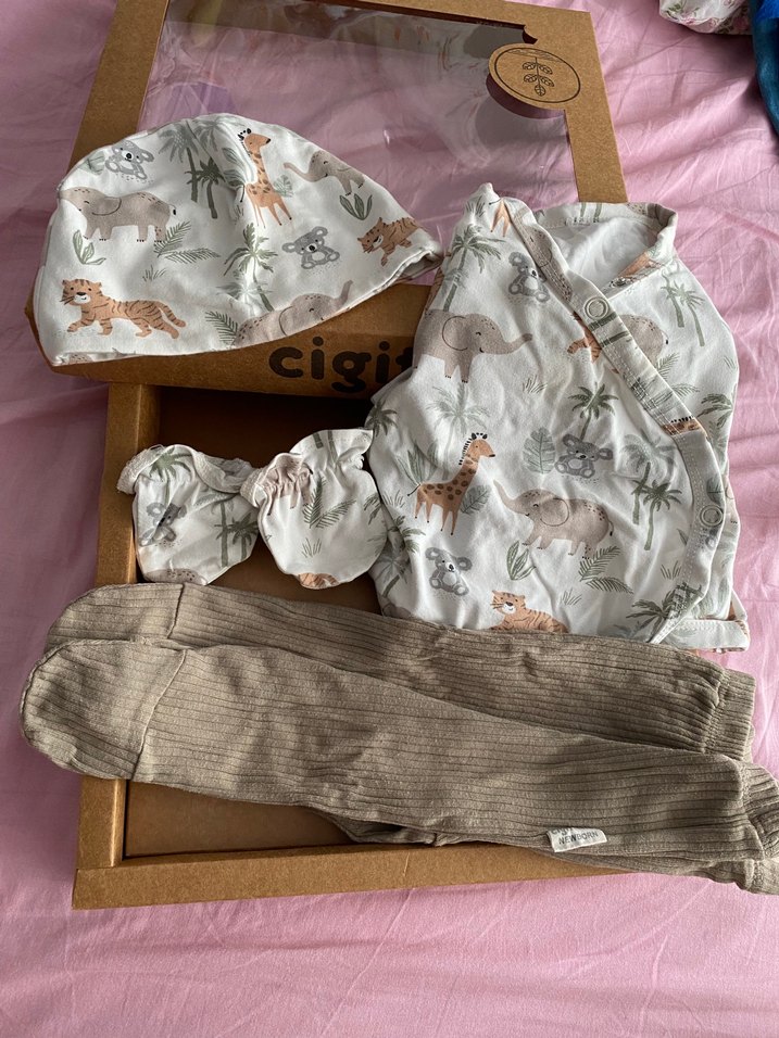 Hastane çıkış takim Pamuk Organik Desenli Bebek Uyku Seti - Görsel 5