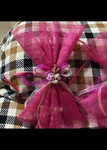 Pembe Çiçekli Fiyonklu düğün konvoy süs Aksesuarı bohça 10 tane - Görsel 3