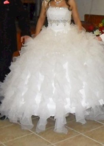 Straplez Beyaz Prenses Gelinlik - Görsel 2