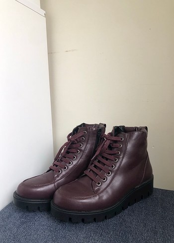 Bordo Deri Kadın Platform Topuklu Bot
