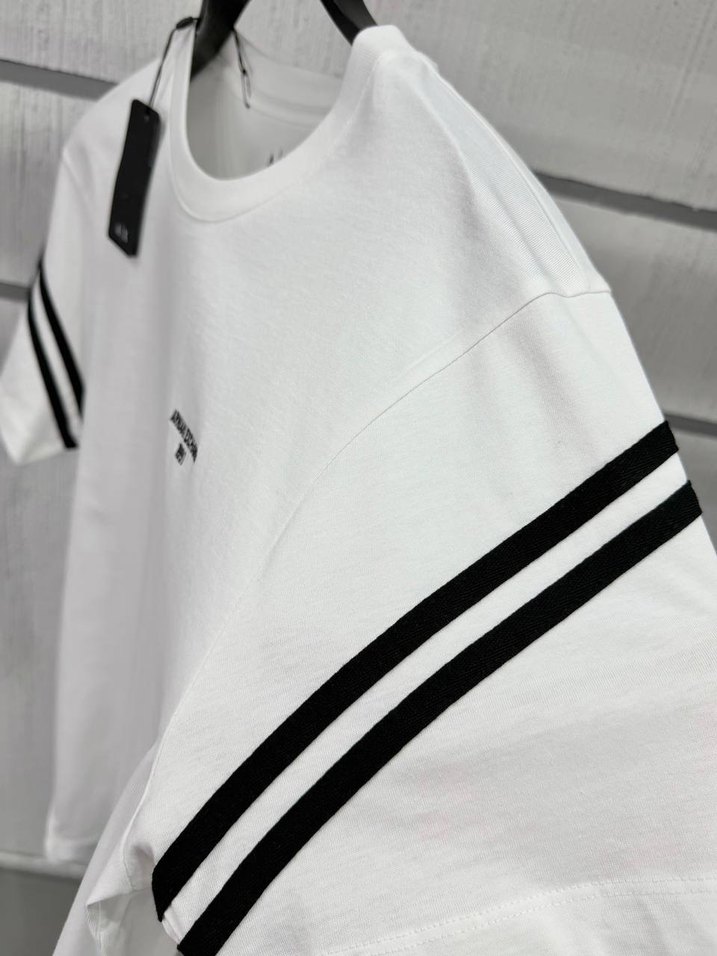 Gri Çizgili Beyaz Erkek Tişört - Görsel 5