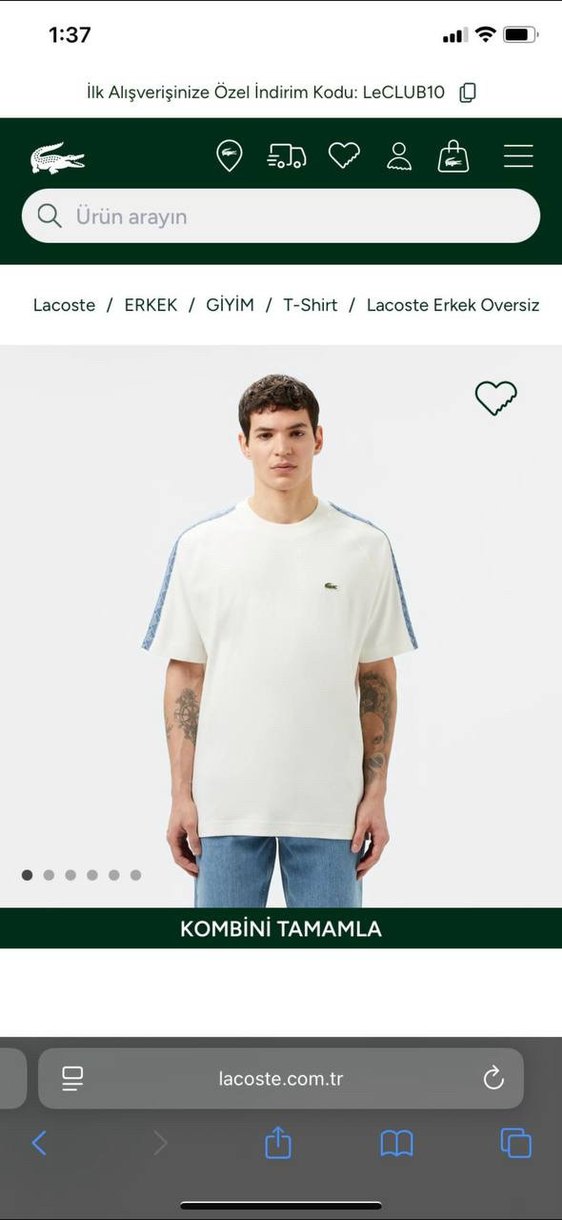 Lacoste Beyaz Erkek Tişört Gri Detaylı - Görsel 2