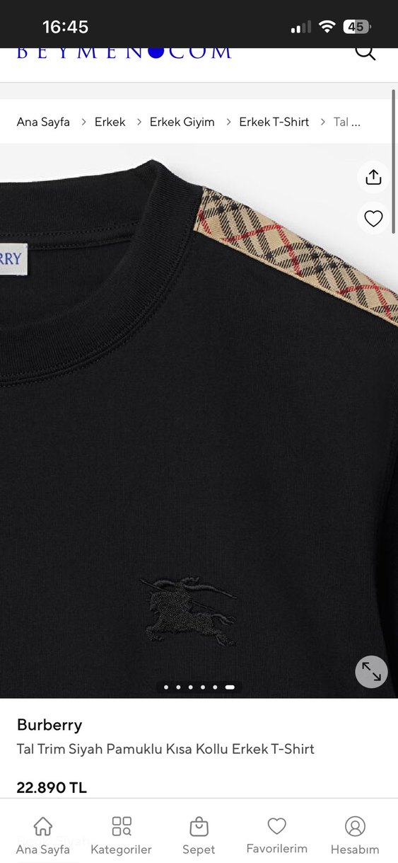 Burberry Siyah Pamuklu Erkek Tişört - Görsel 4