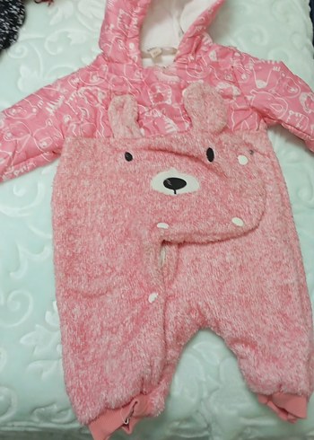 Kapüşonlu, Kürklü Pembe Bebek Tulumu - Görsel 2