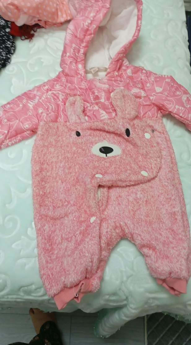 Kapüşonlu, Kürklü Pembe Bebek Tulumu - Görsel 2