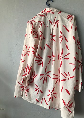 Kırmızı Desenli Uzun Kollu Keten Tunik - Görsel 2