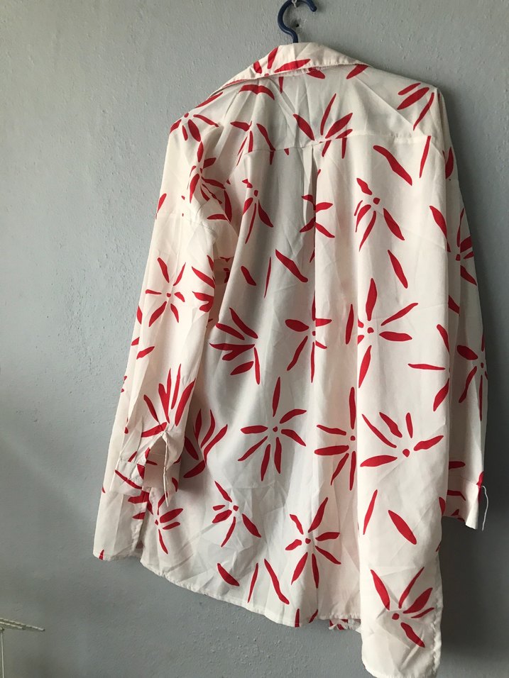 Kırmızı Desenli Uzun Kollu Keten Tunik - Görsel 2