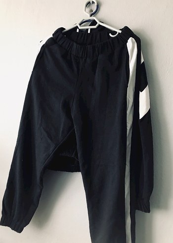 Siyah Oversize Streetwear Sweatshirt  Crop takım - Görsel 2