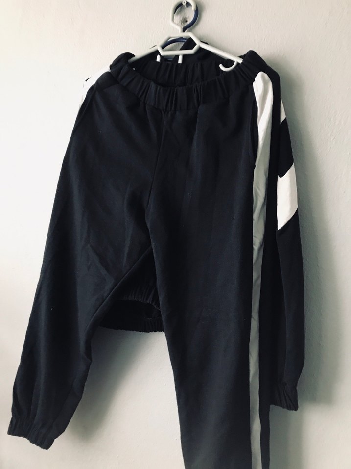 Siyah Oversize Streetwear Sweatshirt  Crop takım - Görsel 2