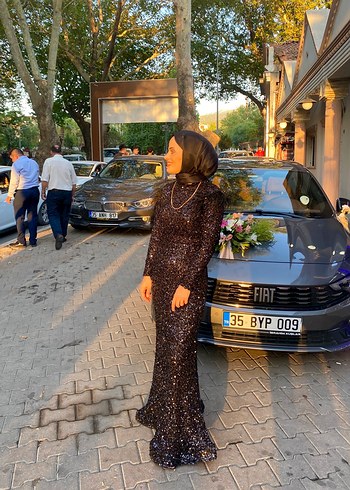 Abiye Uzun Siyah Yılan Desenli Drapeli Abiye Elbise