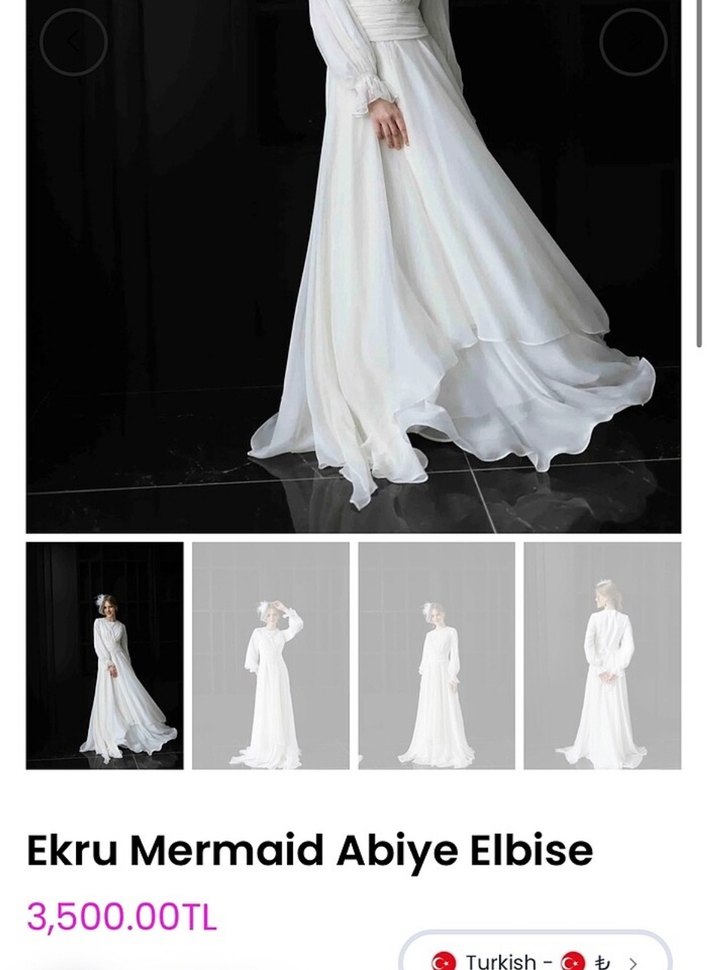 Uzun Kollu Beyaz Modern Klasik Gelinlik - Görsel 3