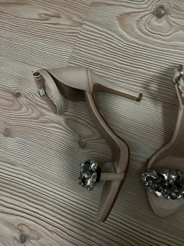 Bambi Bej Taşlı İnce Topuklu Kadın Abiye Ayakkabı - Görsel 2