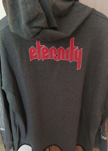 Gri Kadın Kapüşonlu Sweatshirt oversize - Görsel 3