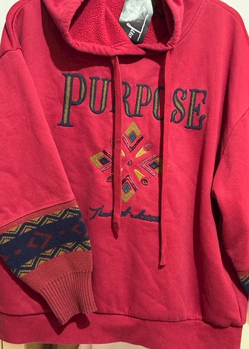 Kırmızı Kalın Bohem Kadın Sweatshirt