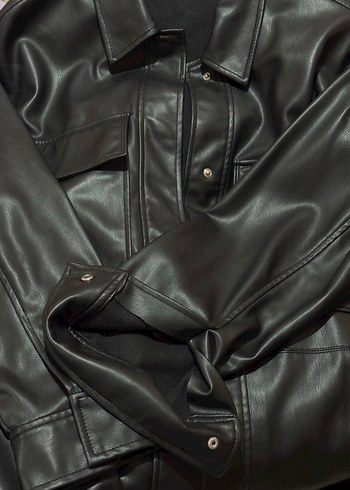 Zara Siyah Deri Görünümlü Ceket S Beden - Görsel 11