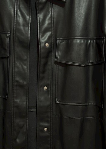 Zara Siyah Deri Görünümlü Ceket S Beden - Görsel 8