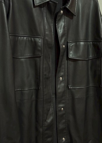 Zara Siyah Deri Görünümlü Ceket S Beden - Görsel 4