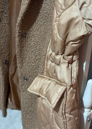 Kapitone ve Kürk Detaylı Kahverengi Kaban  Sıfır - Görsel 5