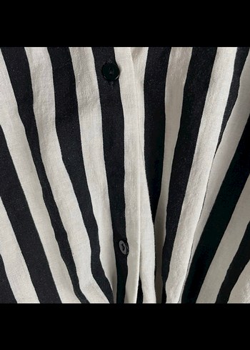 Zara Çizgili Keten Gömlek  Siyah Beyaz, Şık ve Rahat - Görsel 5