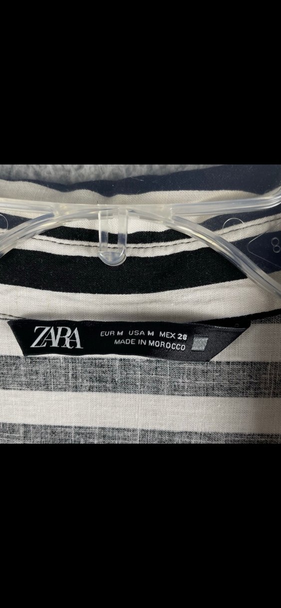 Zara Çizgili Keten Gömlek  Siyah Beyaz, Şık ve Rahat - Görsel 4