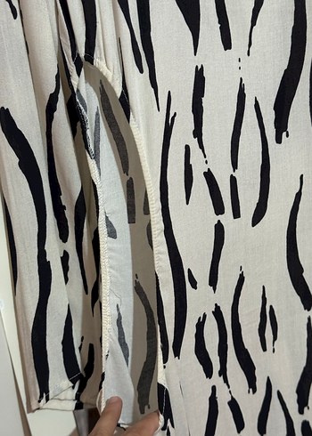 Siyah Beyaz Desenli Uzun Balık Kesim Penye Elbise - Görsel 6