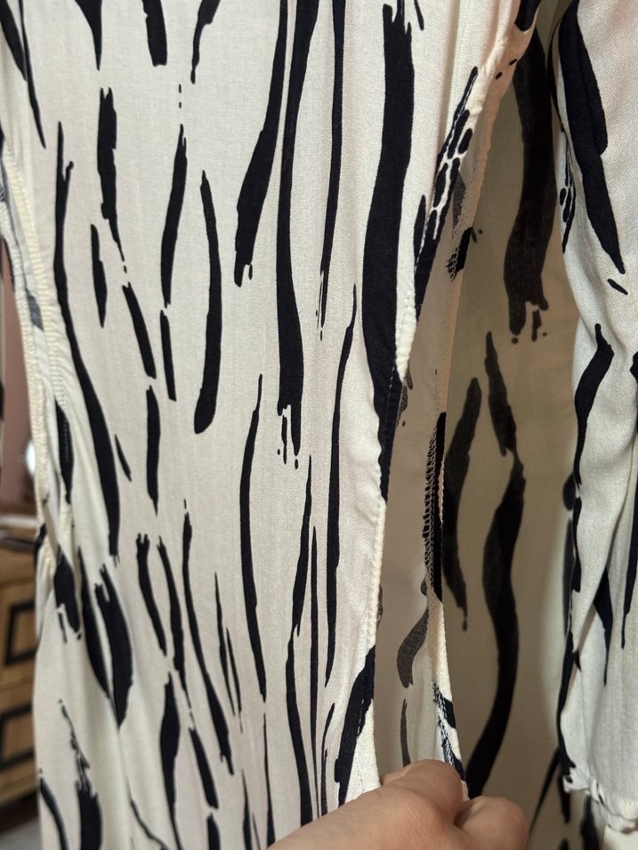 Siyah Beyaz Desenli Uzun Balık Kesim Penye Elbise - Görsel 5