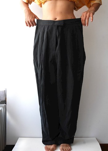 Siyah Kadın Bol Paça Pantolon - Görsel 5